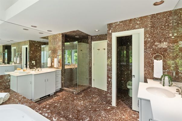 Bathroom, Dual Sink Vanities, Glass Shower, Interior, Recessed Lighting