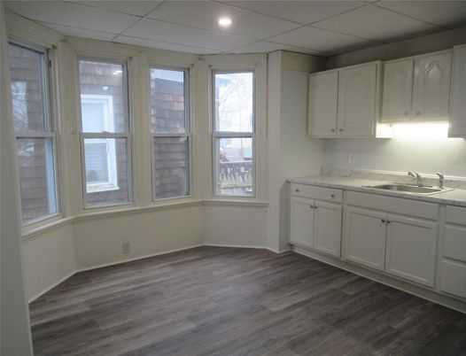 Empty room, Interior, Kitchen, Recessed Lighting, Wood Texture Flooring