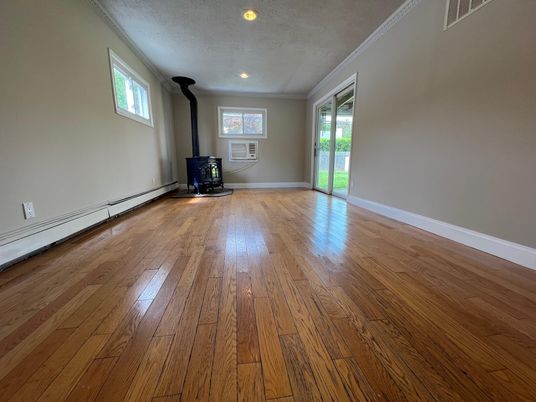 Empty room, Fireplace, Interior, Recessed Lighting, Wood Texture Flooring