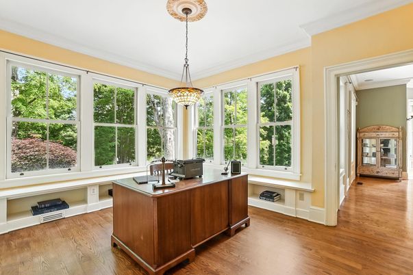 Home Office, Interior, Pendant Lights, Wood Texture Flooring