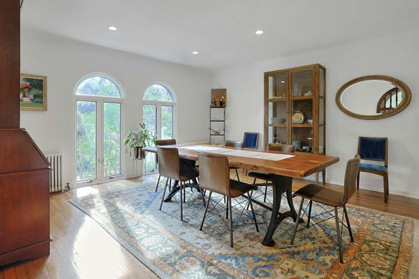 Dining room, Interior, Recessed Lighting, Wood Texture Flooring