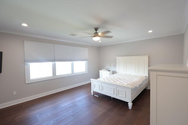 Bedroom, Interior, Recessed Lighting, Wood Texture Flooring