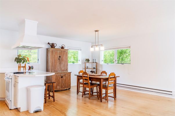 Dining room, Interior, Kitchen, Pendant Lights, Wood Texture Flooring