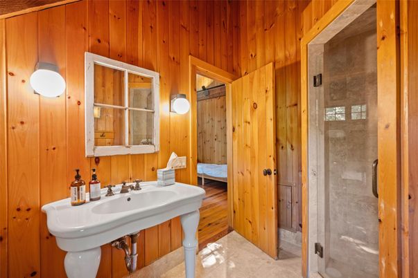 Bathroom, Glass Shower, Interior, Wooden Walls