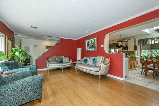 Dining room, Interior, Kitchen, Living room, Recessed Lighting, Wood Texture Flooring