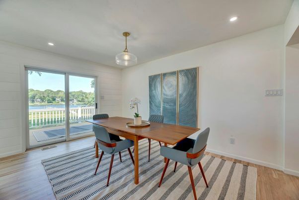 Dining room, Interior, Recessed Lighting, Water, Wood Texture Flooring