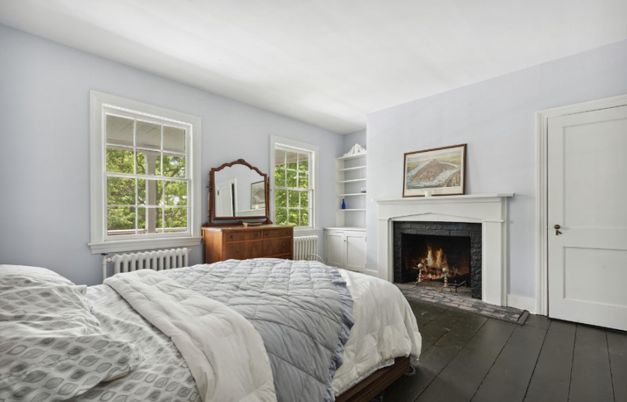 Bedroom, Fireplace, Interior, Wood Texture Flooring