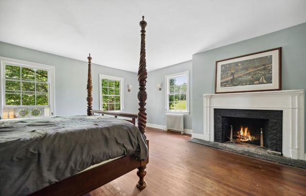 Bedroom, Fireplace, Interior, Wood Texture Flooring