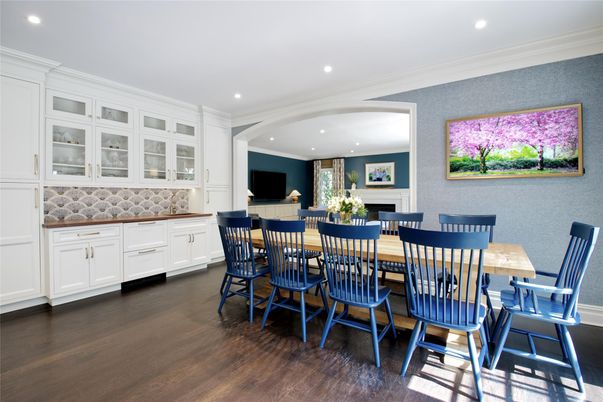 Dining room, Interior, Recessed Lighting, Wood Texture Flooring