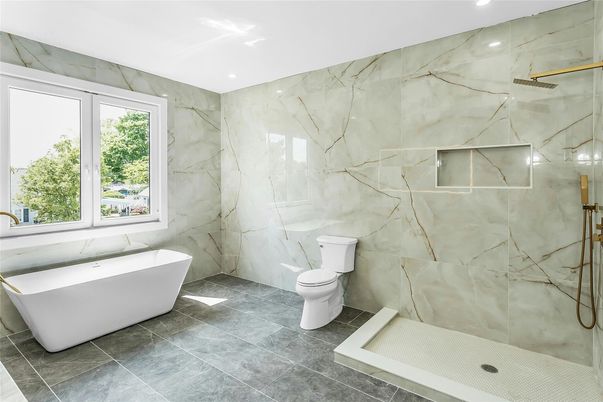 Bathroom, Free Standing Baths, Interior, Marble Walls, Recessed Lighting