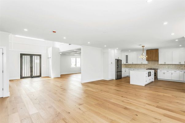 Chandelier, Interior, Kitchen, Pendant Lights, Recessed Lighting, Wood Texture Flooring