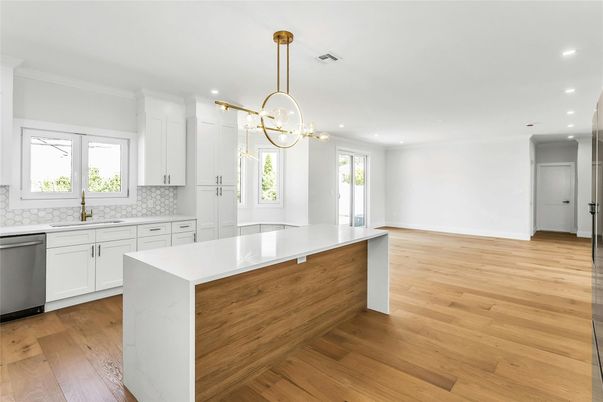 Interior, Kitchen, Pendant Lights, Recessed Lighting, Wood Texture Flooring