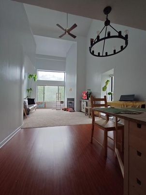 Chandelier, Dining room, Fireplace, Interior, Wood Texture Flooring