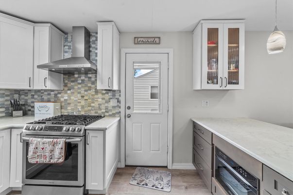 Interior, Kitchen, Pendant Lights, Stainless Steel Appliances, Wood Texture Flooring