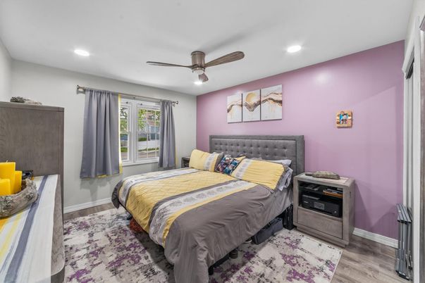 Bedroom, Interior, Recessed Lighting, Wood Texture Flooring