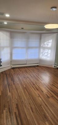 Empty room, Interior, Pendant Lights, Recessed Lighting, Wood Texture Flooring