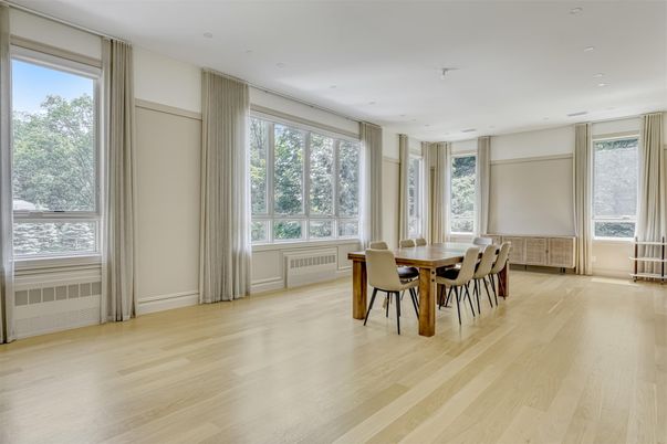 Dining room, Interior, Recessed Lighting, Wood Texture Flooring