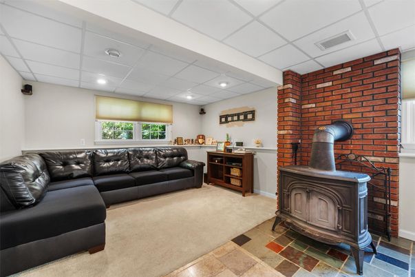 Fireplace, Interior, Living room, Recessed Lighting, Stone Walls