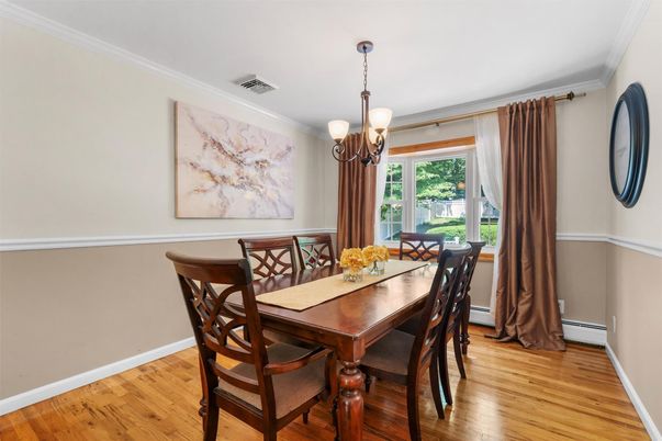 Dining room, Interior, Pendant Lights, Wood Texture Flooring