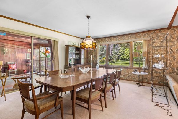 Dining room, Interior, Pendant Lights, Stone Walls