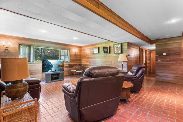 Interior, Living room, Recessed Lighting, Wooden Walls