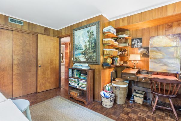 Home Office, Interior, Wood Texture Flooring, Wooden Walls
