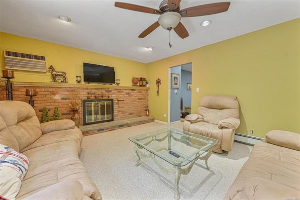 Fireplace, Interior, Living room, Recessed Lighting, Stone Walls