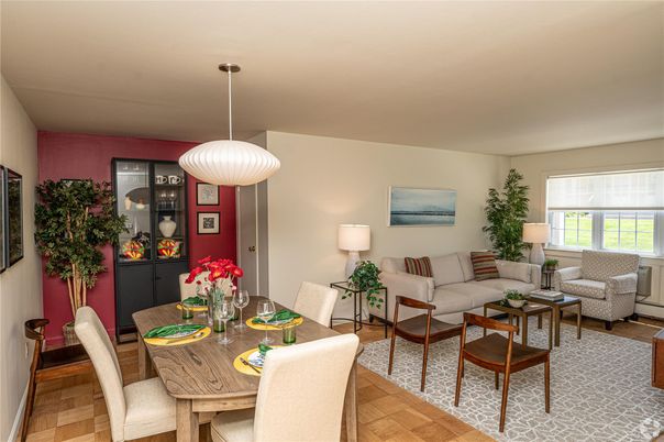 Dining room, Interior, Living room, Pendant Lights, Wood Texture Flooring