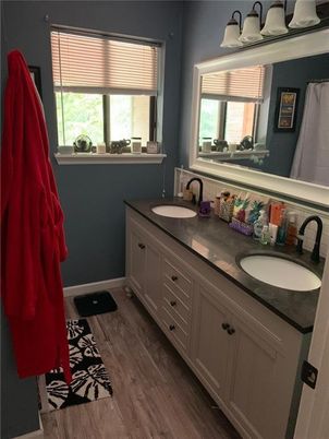 Bathroom, Dual Sink Vanities, Interior, Wood Texture Flooring