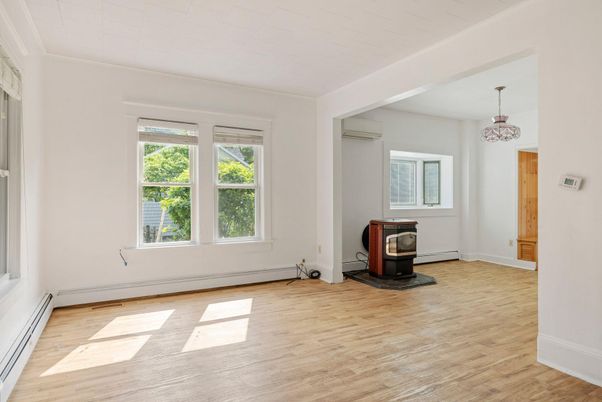 Chandelier, Empty room, Fireplace, Interior, Pendant Lights, Wood Texture Flooring