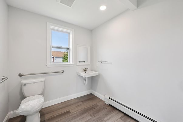 Bathroom, Interior, Recessed Lighting, Wood Texture Flooring