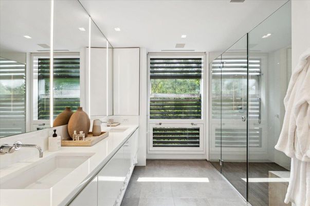 Bathroom, Dual Sink Vanities, Glass Shower, Interior, Recessed Lighting