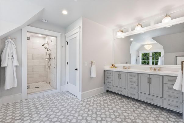 Bathroom, Dual Sink Vanities, Glass Shower, Interior, Recessed Lighting