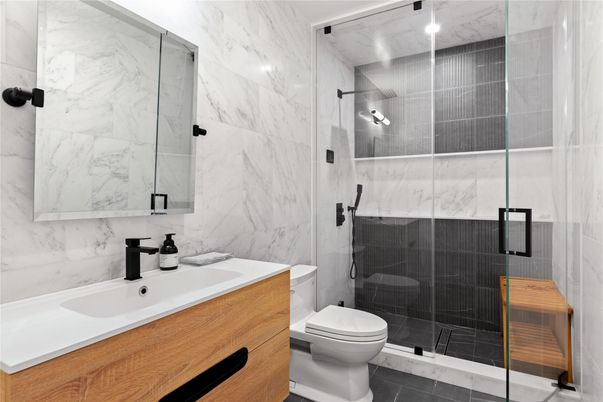 Bathroom, Glass Shower, Interior, Marble Walls