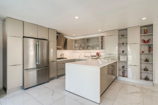 Interior, Kitchen, Marble, Recessed Lighting, Stainless Steel Appliances