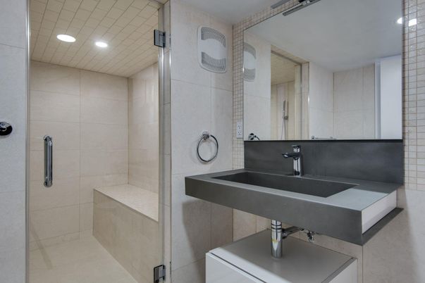 Bathroom, Glass Shower, Interior, Recessed Lighting