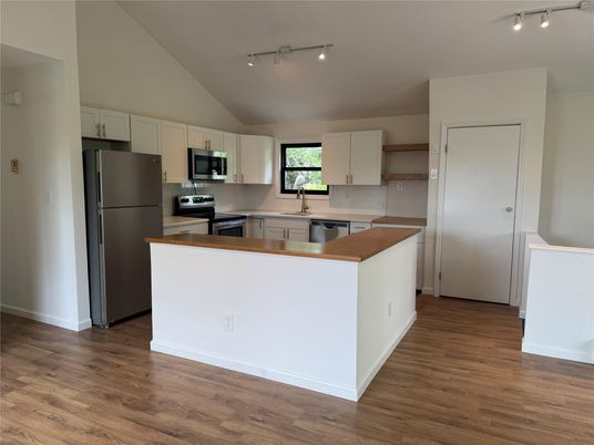 Interior, Kitchen, Stainless Steel Appliances, Wood Texture Flooring