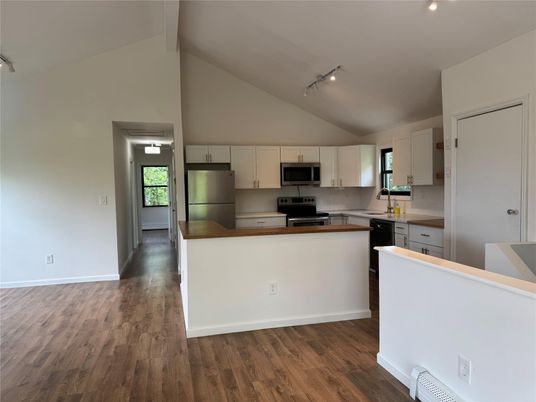 Interior, Kitchen, Stainless Steel Appliances, Wood Texture Flooring