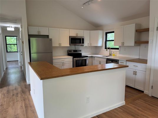 Interior, Kitchen, Stainless Steel Appliances, Wood Texture Flooring