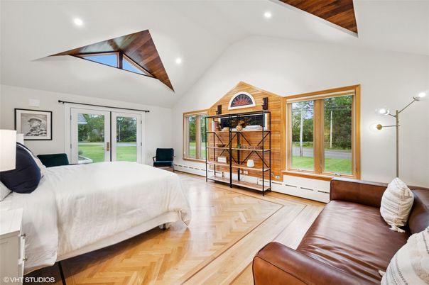 Bedroom, Interior, Recessed Lighting, Wooden Ceilings, Wood Texture Flooring