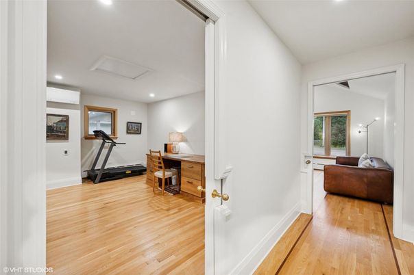Fitness Equipment, Home Office, Interior, Recessed Lighting, Wood Texture Flooring
