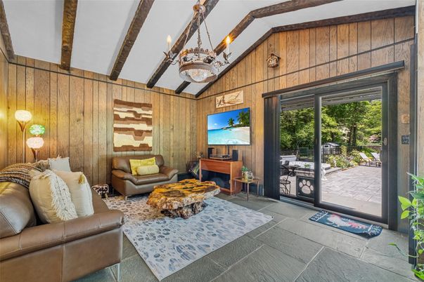 Chandelier, Interior, Living room, Pendant Lights, Wooden Beams, Wooden Walls