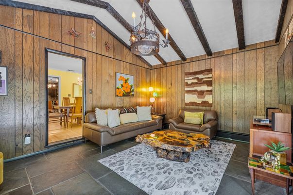 Chandelier, Interior, Living room, Wooden Beams, Wooden Walls