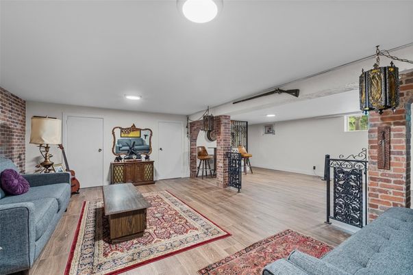 Interior, Recessed Lighting, Stone Walls, Wood Texture Flooring