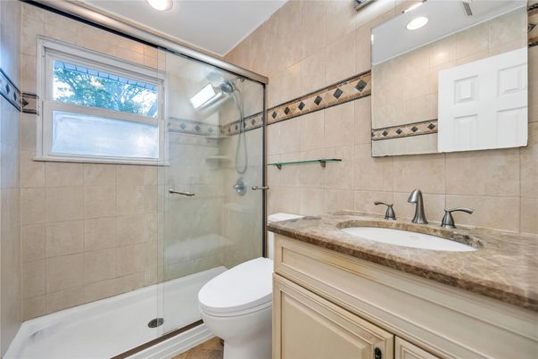 Bathroom, Glass Shower, Interior, Recessed Lighting