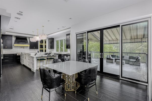 Chandelier, Dining room, Interior, Kitchen, Recessed Lighting, Wood Texture Flooring