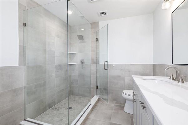 Bathroom, Glass Shower, Interior, Recessed Lighting