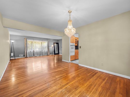 Chandelier, Empty room, Interior, Kitchen, Wood Texture Flooring