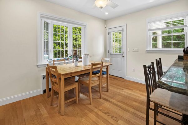 Dining room, Interior, Recessed Lighting, Wood Texture Flooring