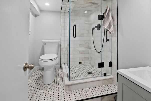 Bathroom, Glass Shower, Interior, Recessed Lighting
